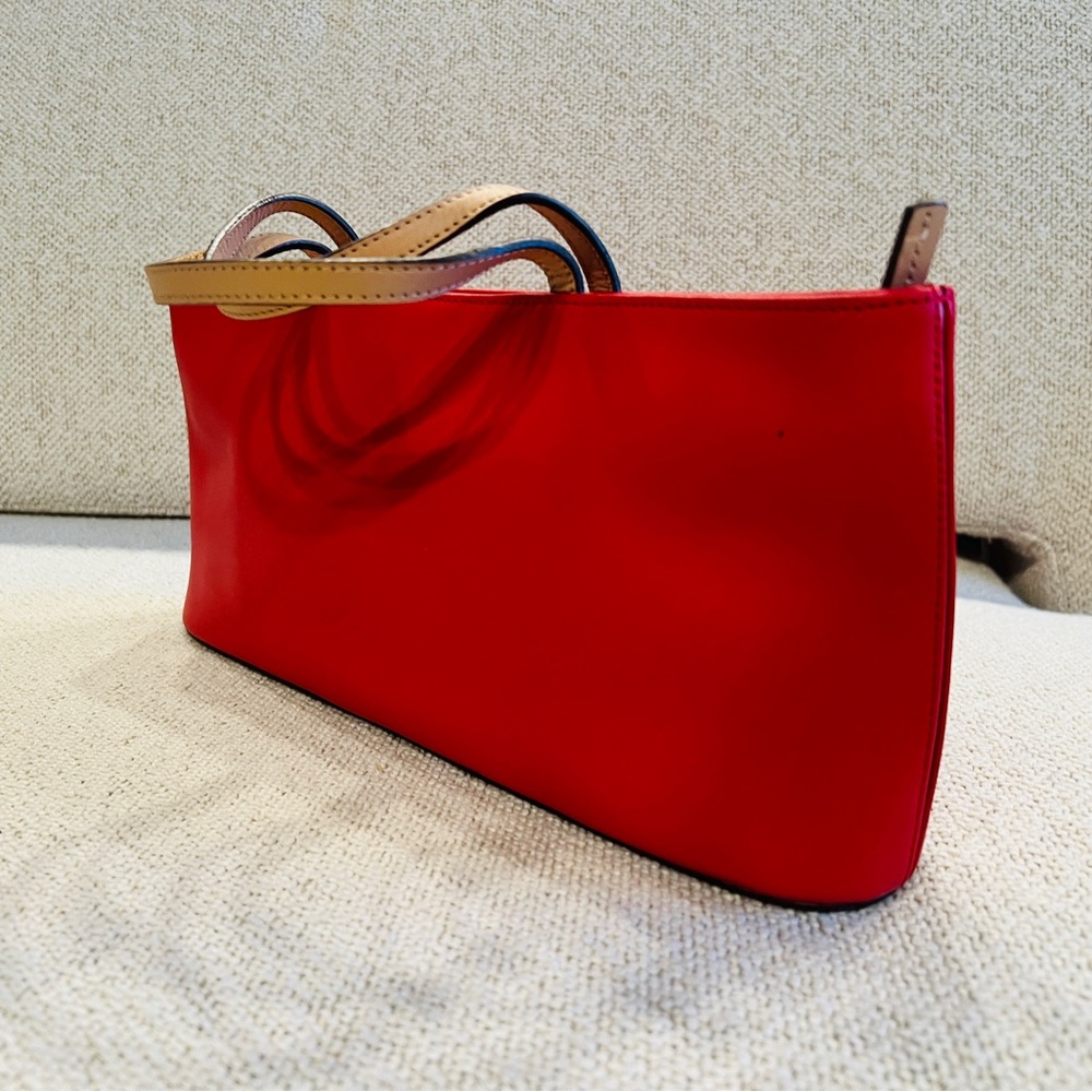 Elegant Red Italian Leather Handbag with Tan Accents